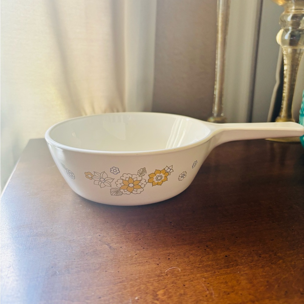 Vintage MCM Corning Ware Yellow Floral Bouquet Sauce Pan - USA
